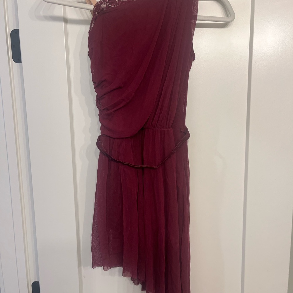 Weissman Burgundy One-Shoulder Asymmetrical flowy Dance costume AS size 4/6
